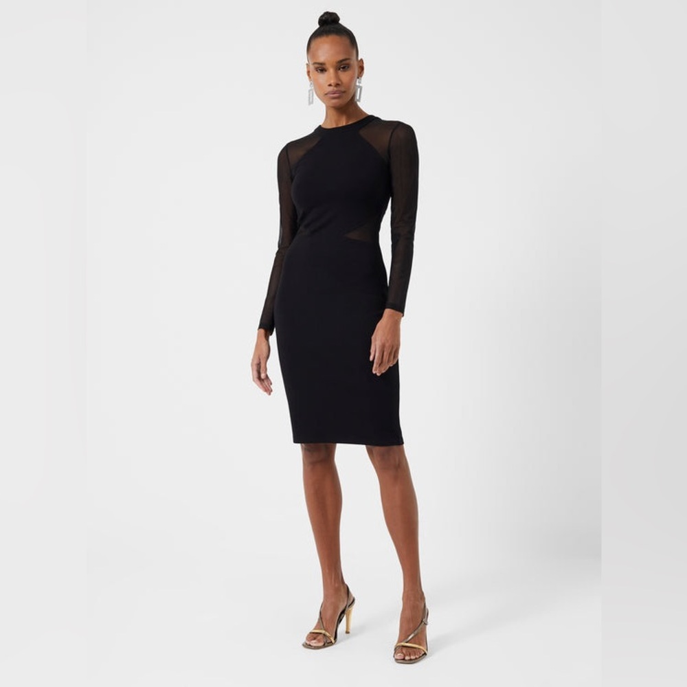 French Connection Black Dress with Sheer Sleeves and sheer cutouts